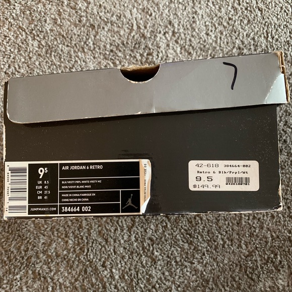 Air Jordan 6 (VI) Retro “Lakers” – Black/Purple/White - US size 9.5 - Picture 5 of 6